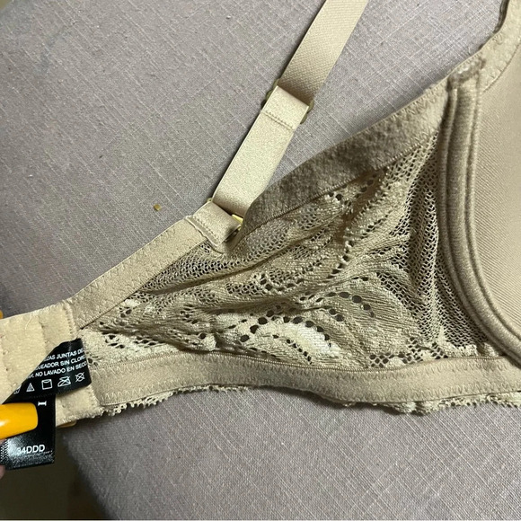 Natori 34DDD Feathers Underwire Lined Lace Trim Bra Nude Beige glow - Picture 6 of 7